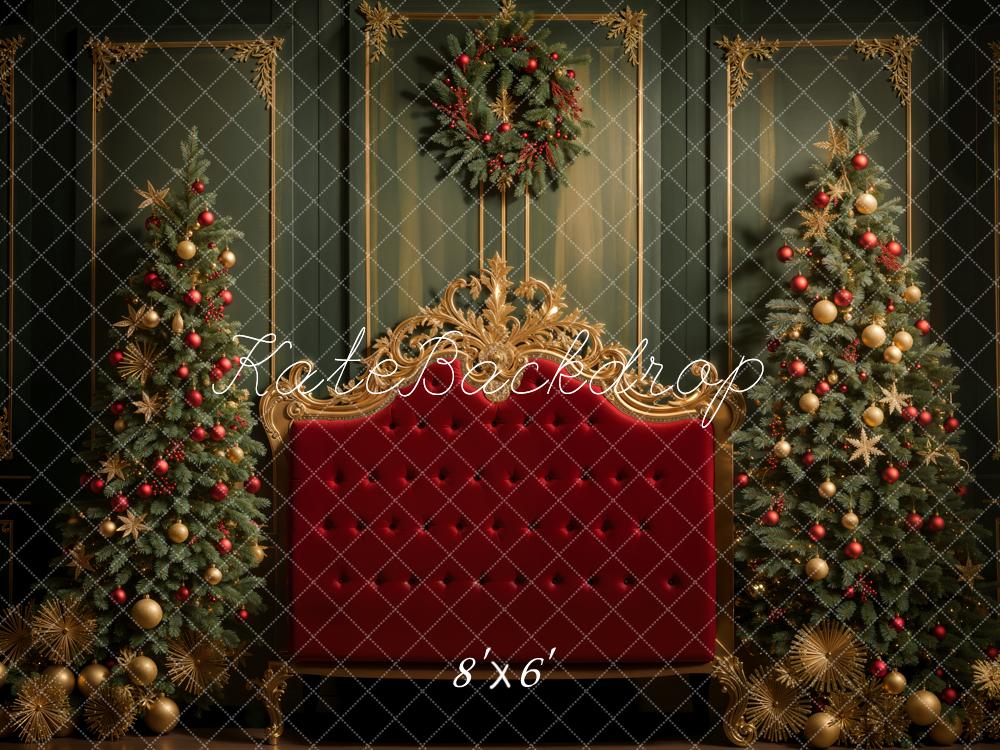 Kate Christmas Tree Red Headboard Dark Green Retro Wall Backdrop Designed by Emetselch