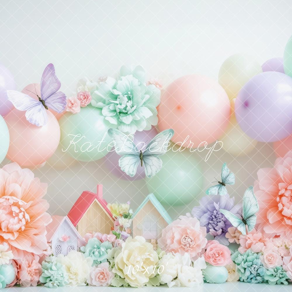 Kate Spring Pastel Balloons Flowers Butterflies Backdrop Designed by Patty Roberts