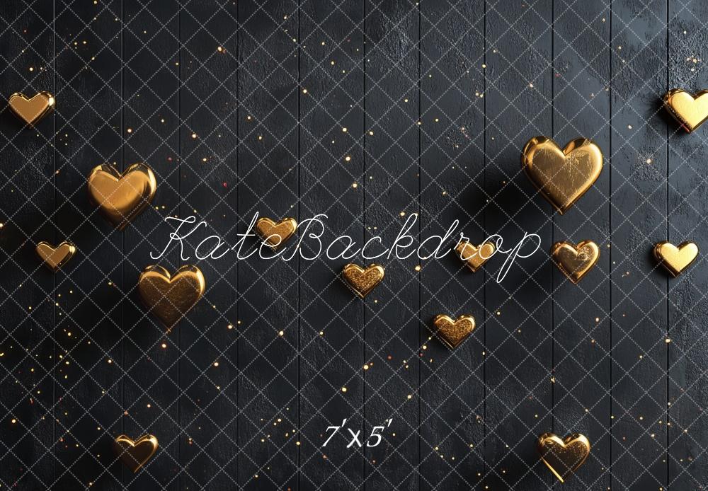 Kate Valentine Golden Hearts Black Floor Backdrop Designed by Mini MakeBelieve