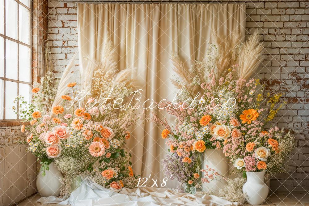 Kate Boho Floral Drapes Vintage Wall Backdrop Designed by Emetselch