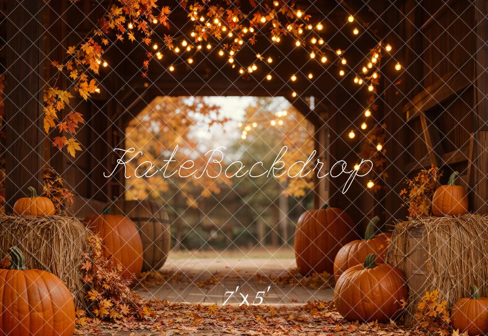 Fall Leaves Pumpkin Barn Lights Foto Achtergrond Designed by Emetselch