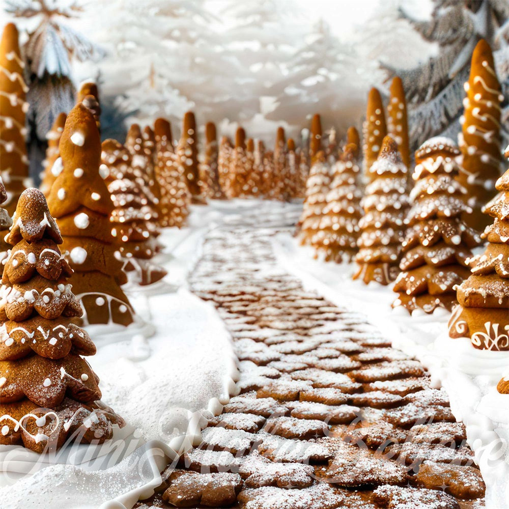 Winter Dreamy Brown Gingerbread Forest Foto Achtergrond Ontworpen door Mini MakeBelieve