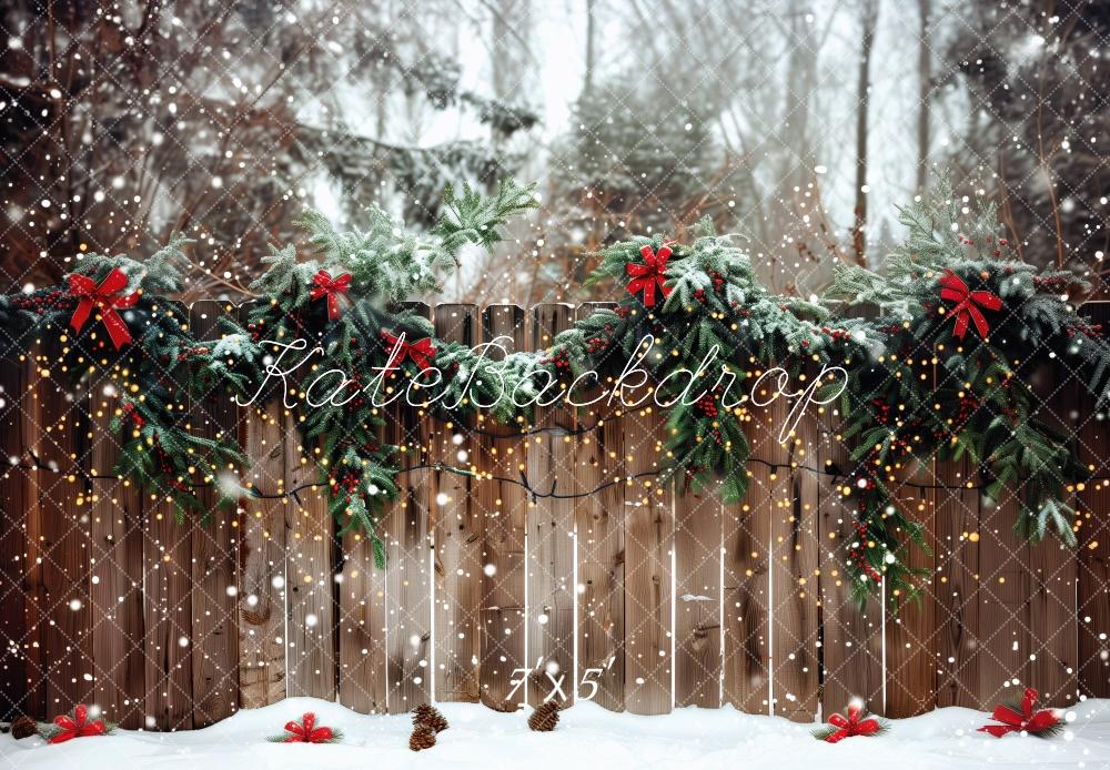 Kate Christmas Garland Snowy Fence Backdrop Designed by Patty Roberts