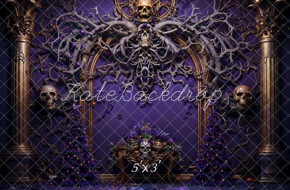 Kate Halloween Skeleton Vine Purple Wall Backdrop Designed by Emetselch