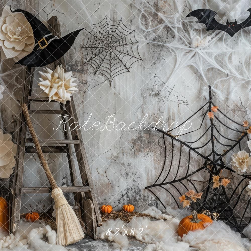 Kate Halloween Spooky Pumpkins and Spiderweb Backdrop Designed by Mini MakeBelieve