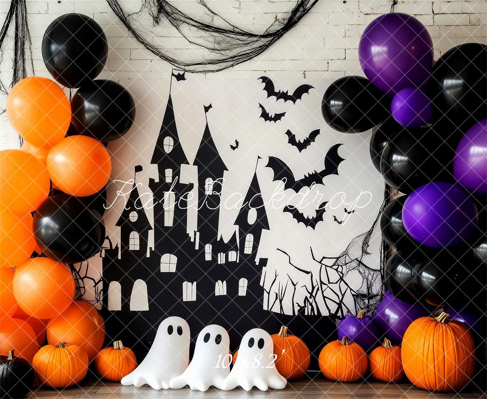 Kate Halloween Castle Ghosts Spider Web Backdrop Designed by Patty Roberts