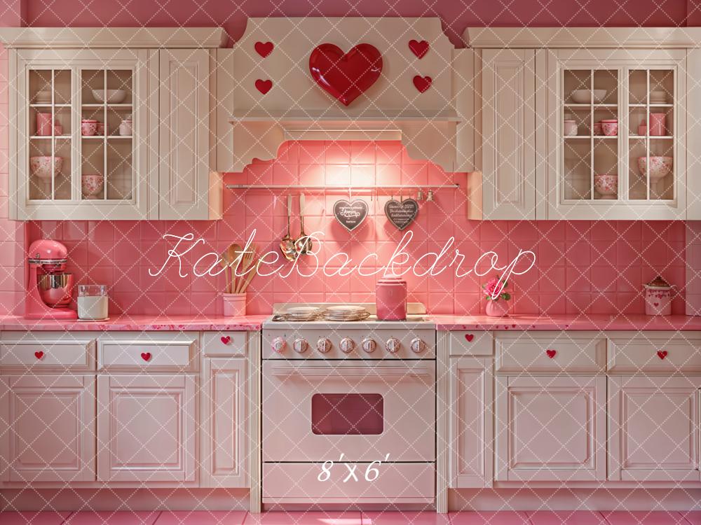 Kate Valentine Pink Heart Kitchen Cabinets Backdrop Designed by Emetselch