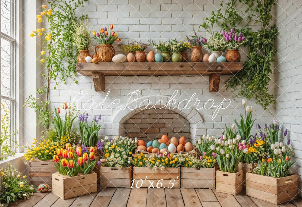 Fondo de Cajas de Madera con Huevos Florales de Pascua Diseñado por Emetselch