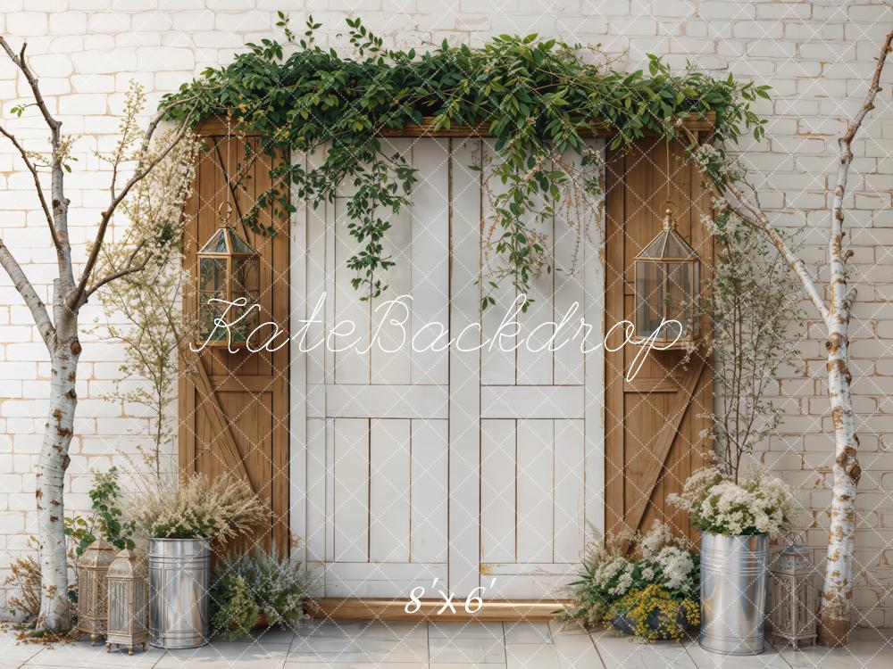 Kate Spring Rustic Door Greenery Tree Backdrop Designed by Emetselch