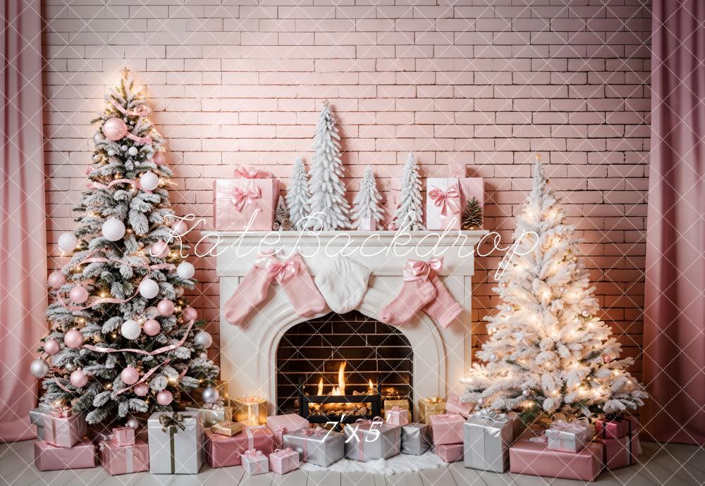 Kate Pink Christmas Tree Fireplace Backdrop Designed by Emetselch