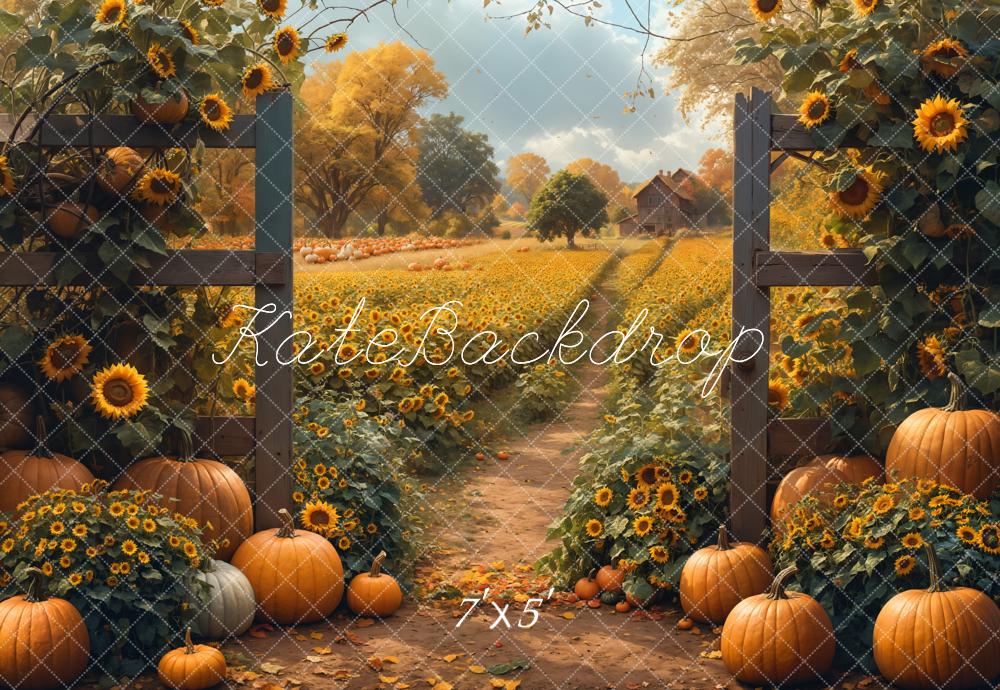 Kate Fall Sunflower Pumpkin Countryside Backdrop Designed by Emetselch