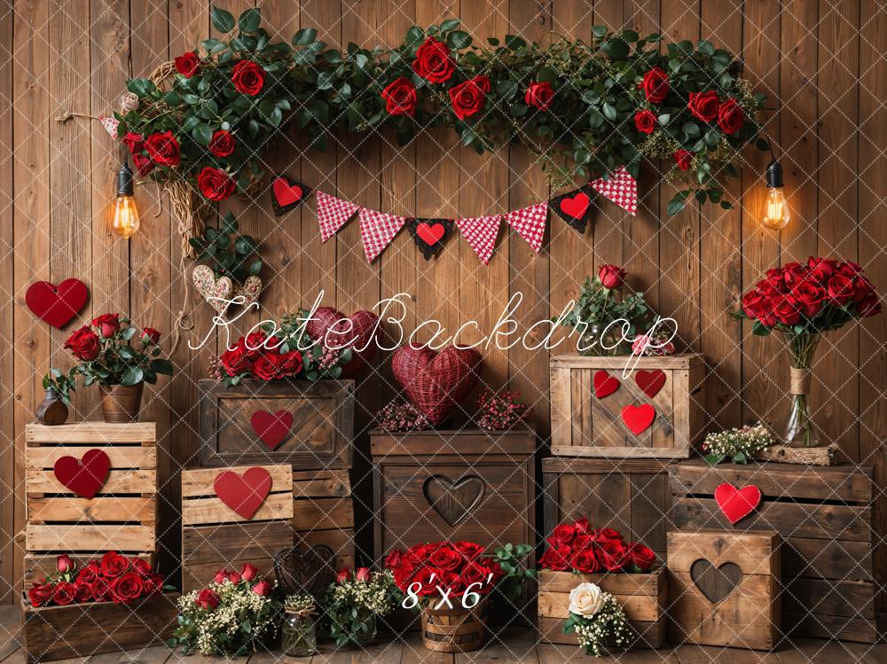 Lightning Deal #1 Kate Valentine's Rustic Roses Heart Wooden Backdrop Designed by Emetselch