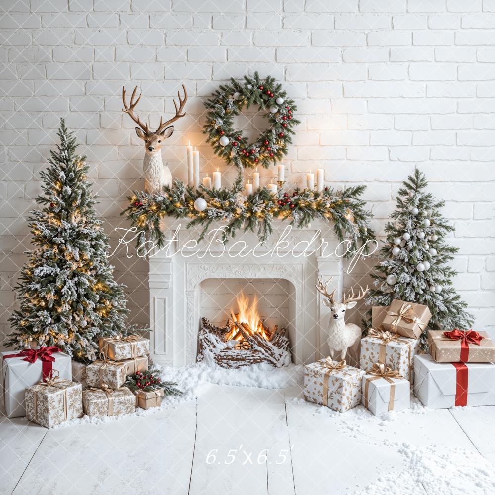 Kate Christmas White Fireplace Gift Tree Backdrop Designed by Emetselch