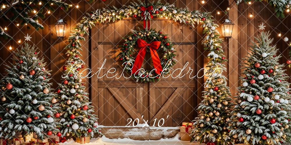 Kate Christmas Trees Arch Wreath Wood Door Backdrop Designed by Emetselch