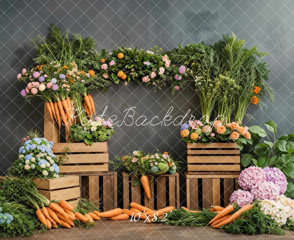 Kate Easter Floral Carrot Vegetable Wood Backdrop Designed by Emetselch