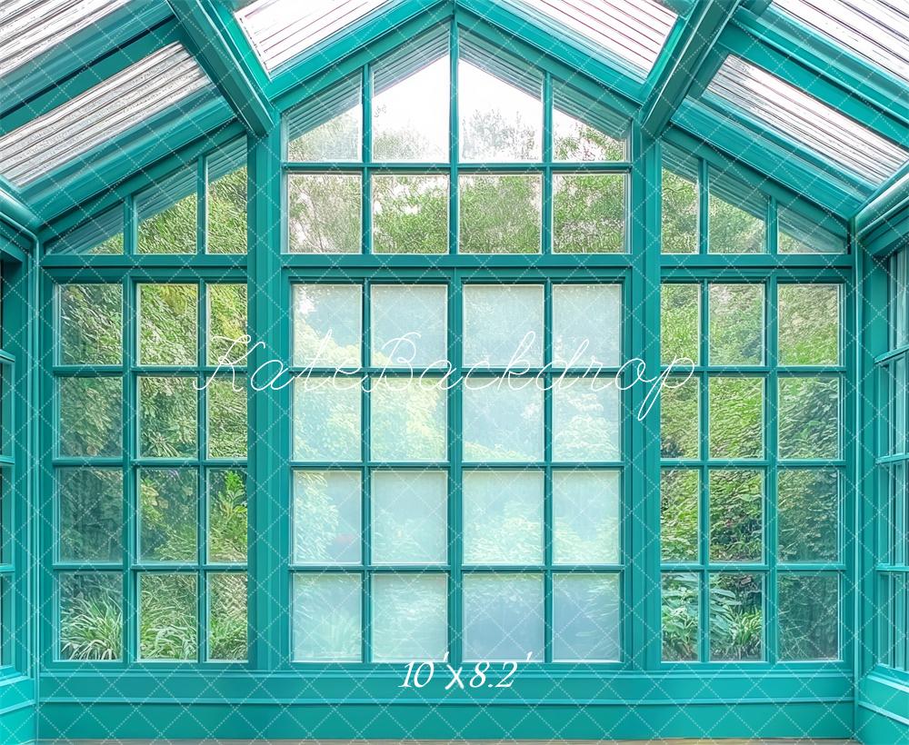 Teal Green House Glass Conservatory Foto Achtergrond Designed by Mini MakeBelieve