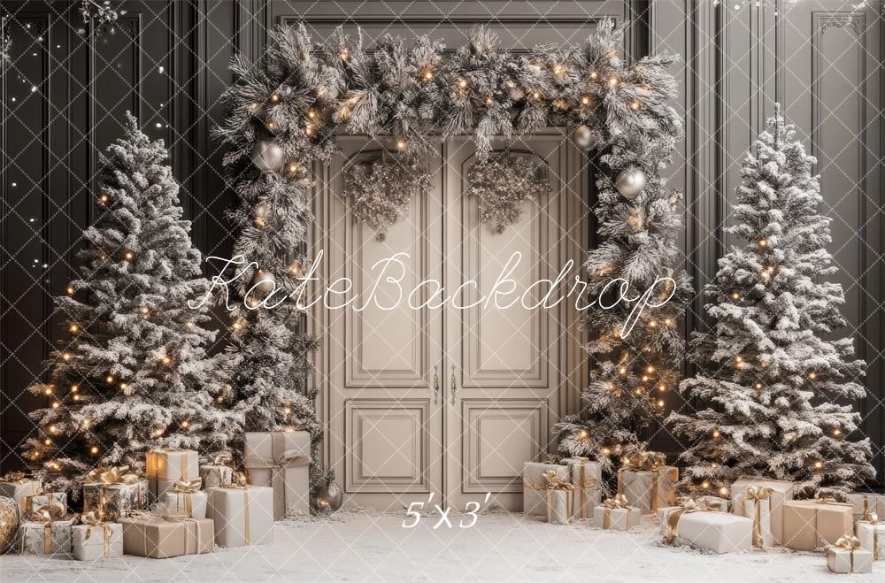 Kate Christmas Tree Retro Door Snowy Backdrop Designed by Lidia Redekopp