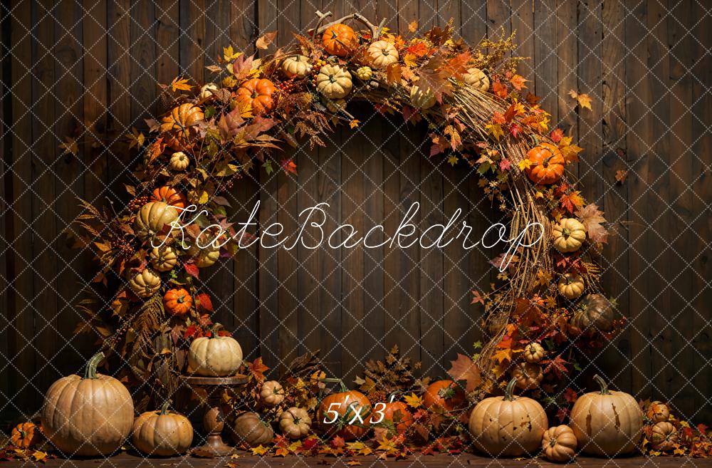 Kate Fall Maple Leaf Wreath Wood Wall Backdrop Designed by Emetselch