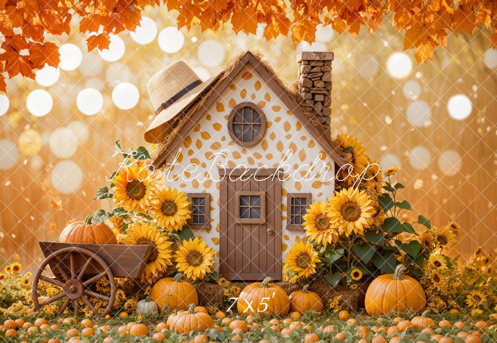 Kate Fall Sunflower Pumpkin House Backdrop Designed by Emetselch