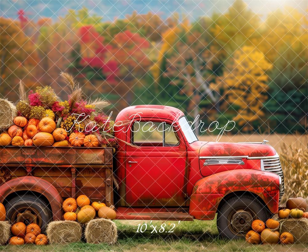 Sfondo del camion rosso del raccolto autunnale Designed by Patty Robert