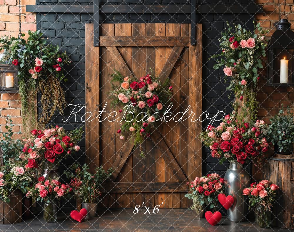 Kate Spring Floral Rustic Wood Door Backdrop Designed by Emetselch