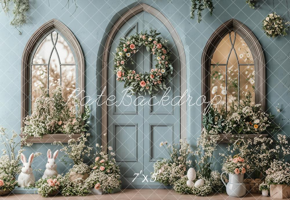 Lightning Deal #5 Kate Easter Bunny Floral Blue Door Backdrop Designed by Emetselch