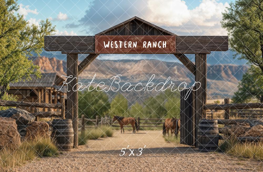 Kate Western Ranch Horses Mountain Backdrop Designed by Emetselch