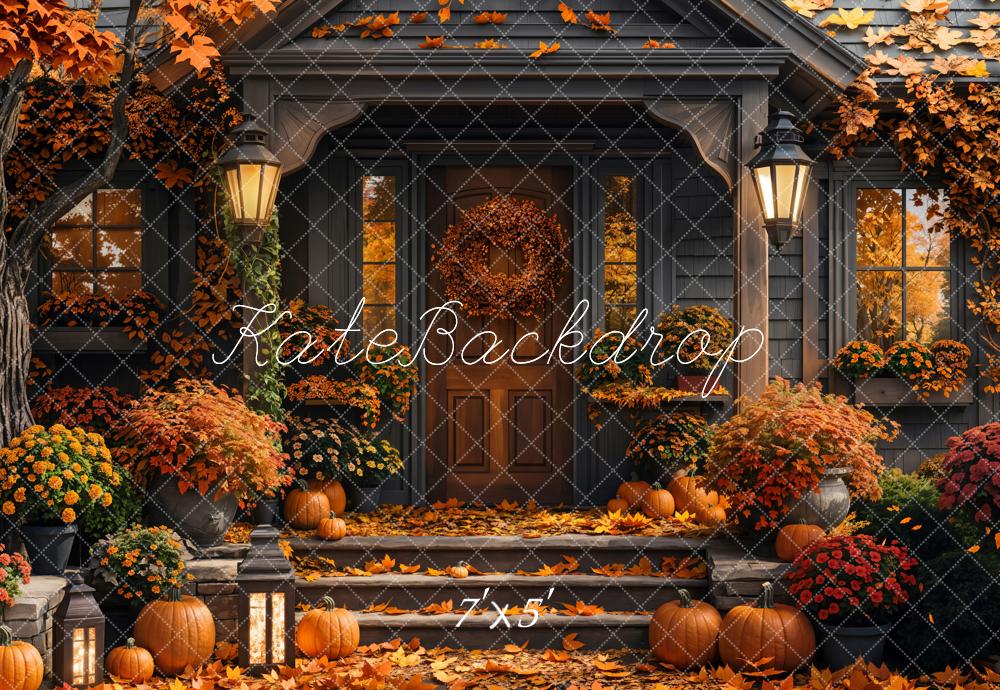 Kate Fall Golden Maple Leaf Log Cabin Backdrop Designed by Emetselch