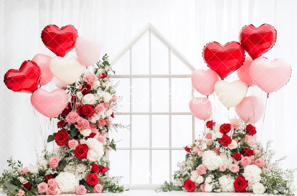 Kate Valentine's Heart Balloons Roses Backdrop Designed by Patty Roberts