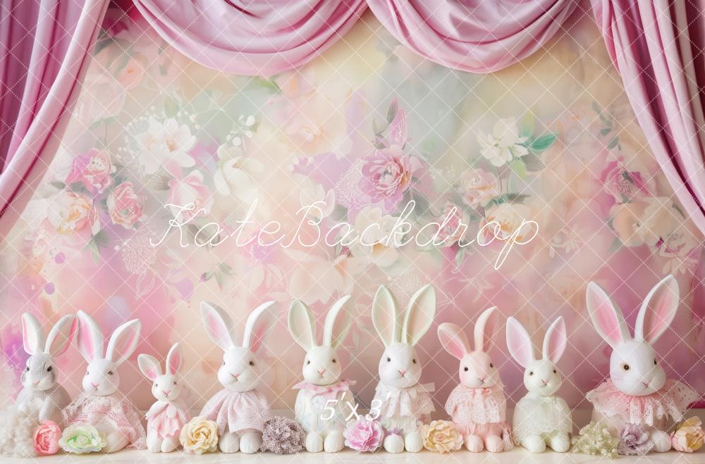 Pink Art Floral Wall Pastel Bunny Foto Achtergrond Designed by Patty Robert