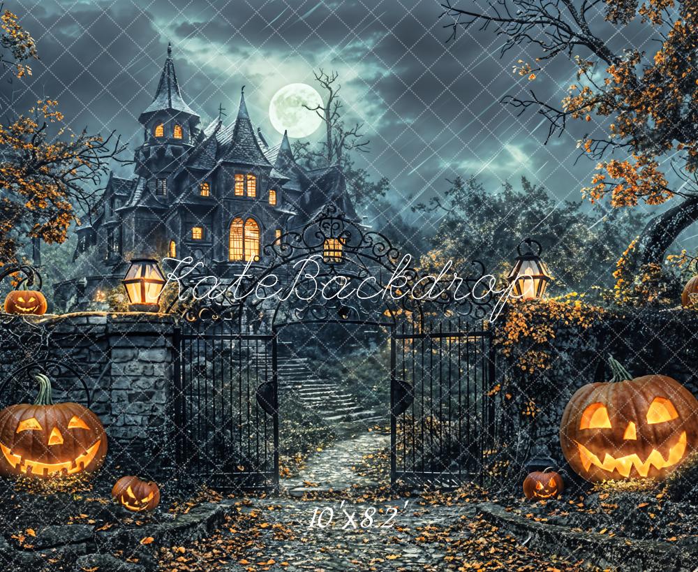 Halloween Foresta Zucca Nera Retro Castello Sfondo Designed by Chain Photography