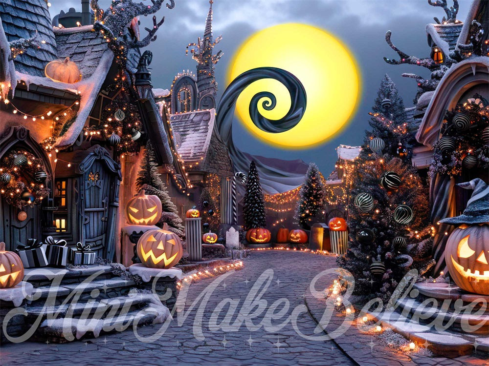 Kate Halloween Pumpkin Dark Town Street Backdrop Designed by Mini MakeBelieve