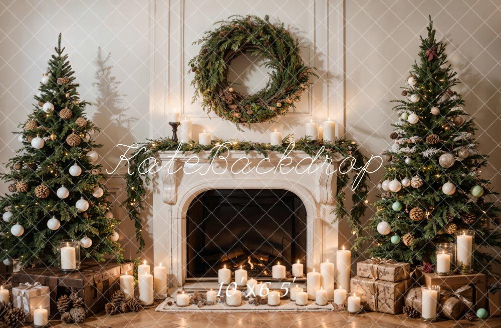 Kate Christmas Wreath White Vintage Fireplace Backdrop Designed by Emetselch