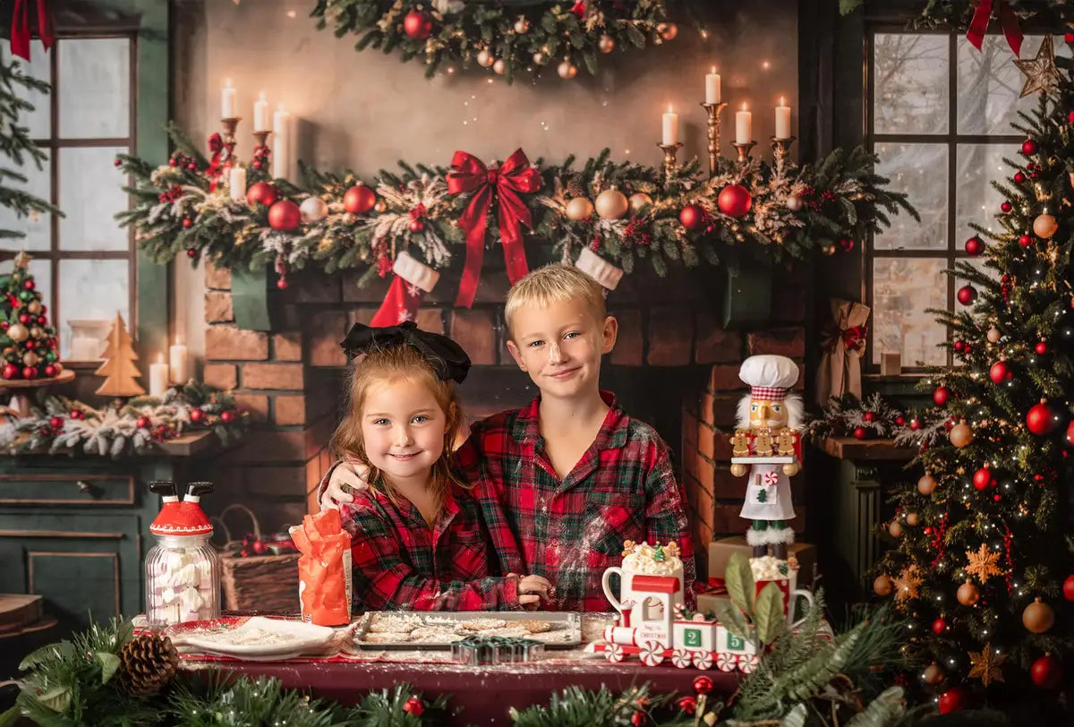 Kate Christmas Green Kitchen Fireplace Cabinets Backdrop Designed by Emetselch