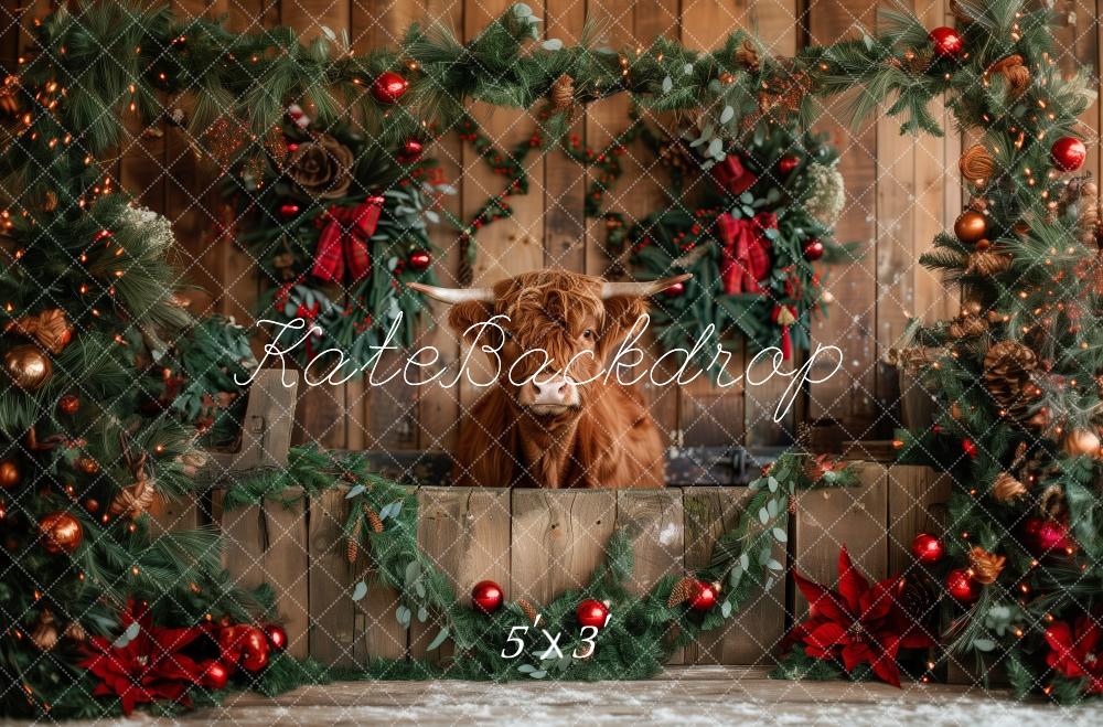 Kate Christmas Cow Pine Wreath Backdrop Designed by Patty Roberts