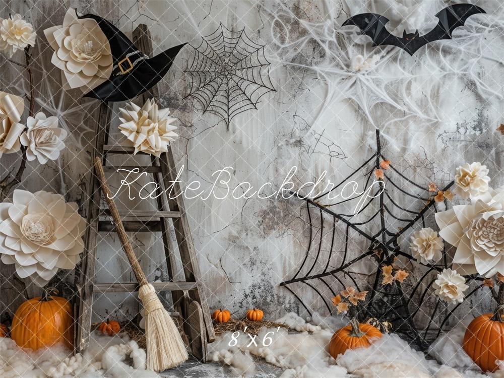 Kate Halloween Spooky Pumpkins and Spiderweb Backdrop Designed by Mini MakeBelieve