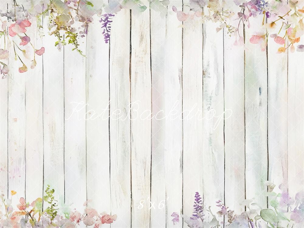 Kate Spring Floral Rustic Wood Floor Backdrop Designed by Mini MakeBelieve