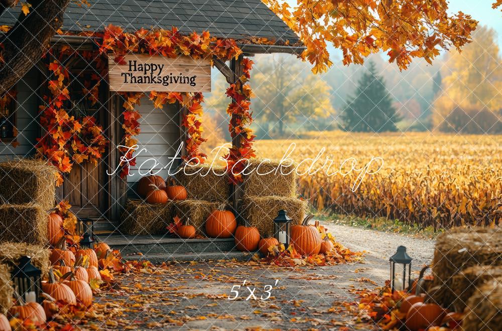 Kate Fall Thanksgiving Cabin Pumpkins Backdrop Designed by Mini MakeBelieve