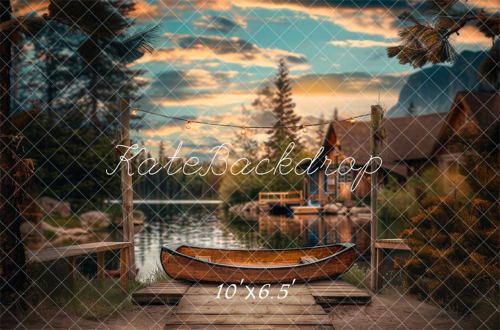 Kate Canoe Dock Lake Forest Cabin Backdrop Designed by Lidia Redekopp