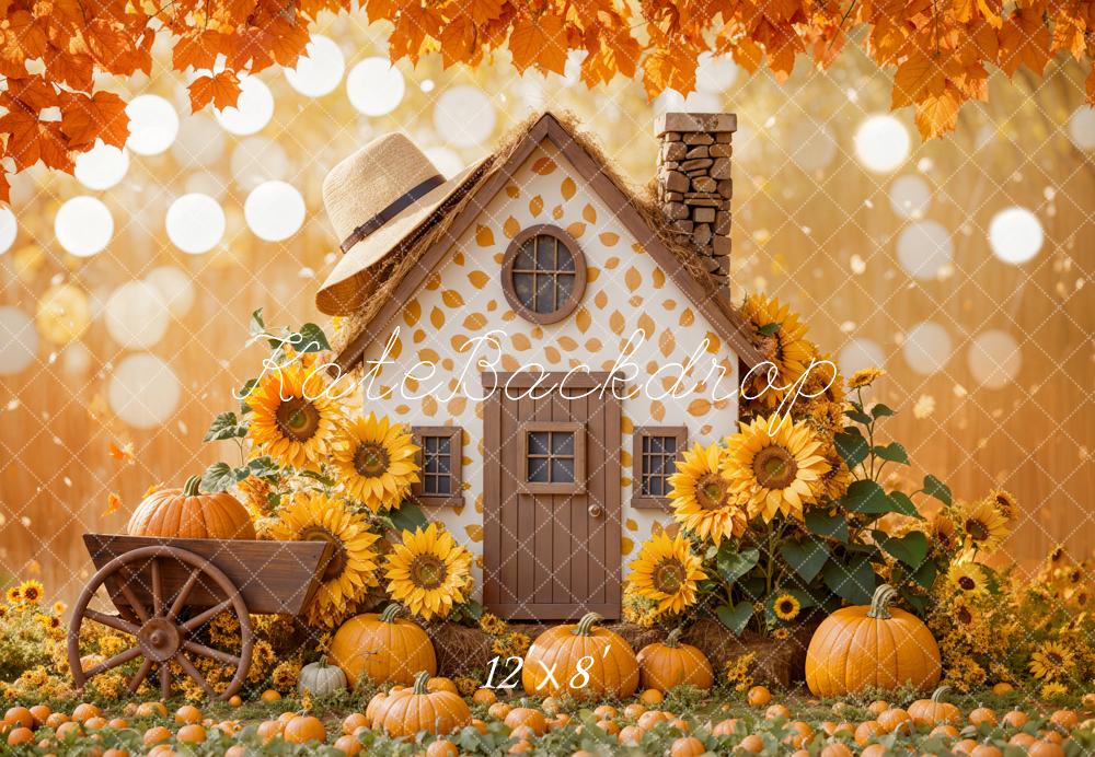 Kate Fall Sunflower Pumpkin House Backdrop Designed by Emetselch