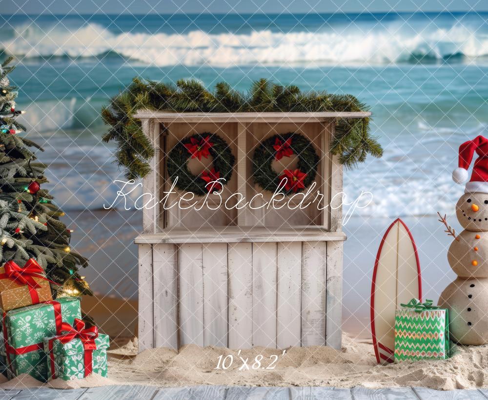 Kate Christmas Beach Snowman Surfboard Backdrop Designed by Mini MakeBelieve