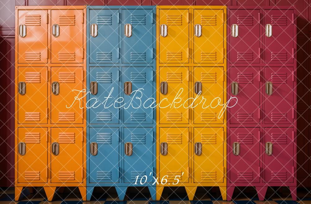 Kate Back to School Colorful Retro Locker Backdrop Designed by Emetselch