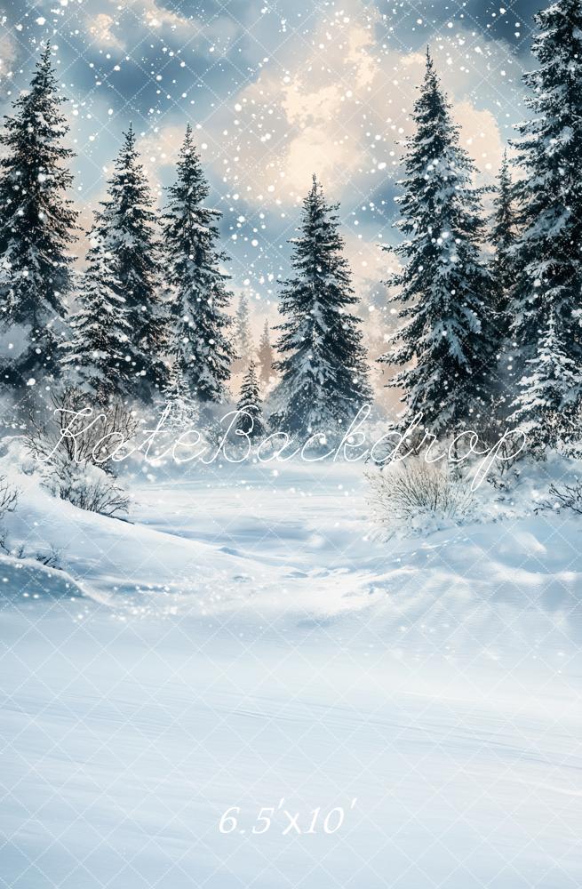 Kate Winter Snowy Pine Trees Backdrop Designed by Emetselch