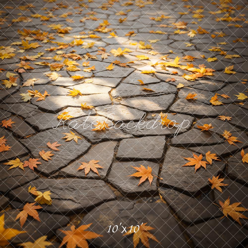 Fondo de suelo de camino de piedra con hojas de otoño diseñado por Emetselch