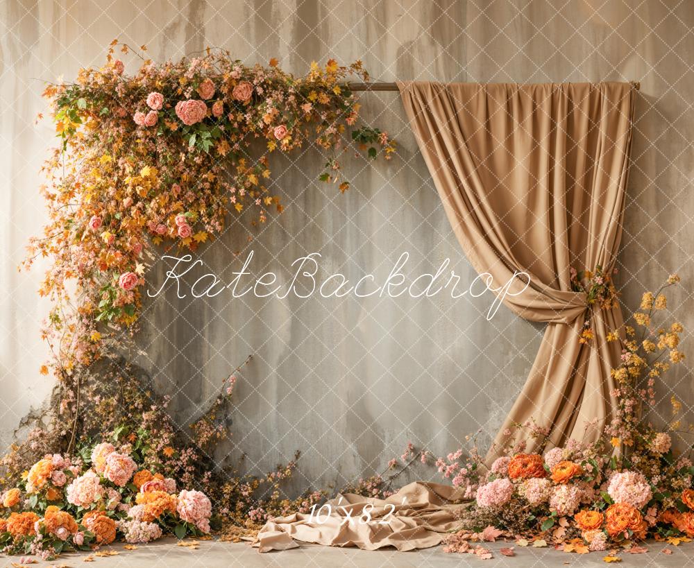 Kate Fall Floral Arch Apricot Curtains Backdrop Designed by Emetselch