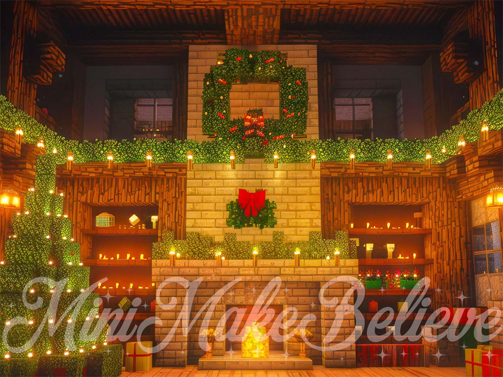 Fondo de Habitación de Bloques de Ladrillo Navideño Marrón Diseñado por Mini MakeBelieve