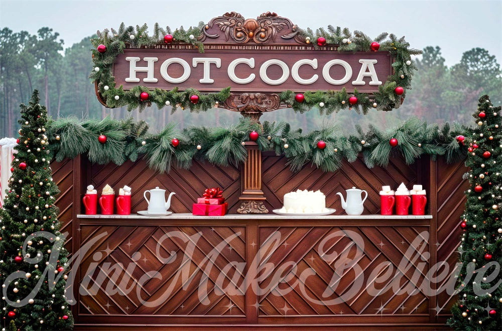 Fondo de Stand de Chocolate Caliente en el Bosque Navideño Diseñado por Mini MakeBelieve