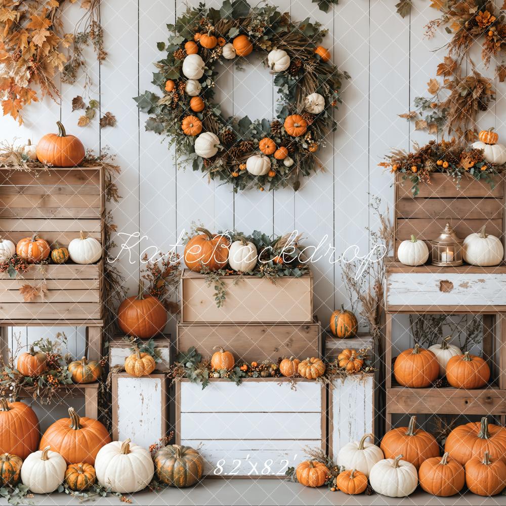 Corona de calabazas de otoño Wood Box Backdrop Designed by Emetselch