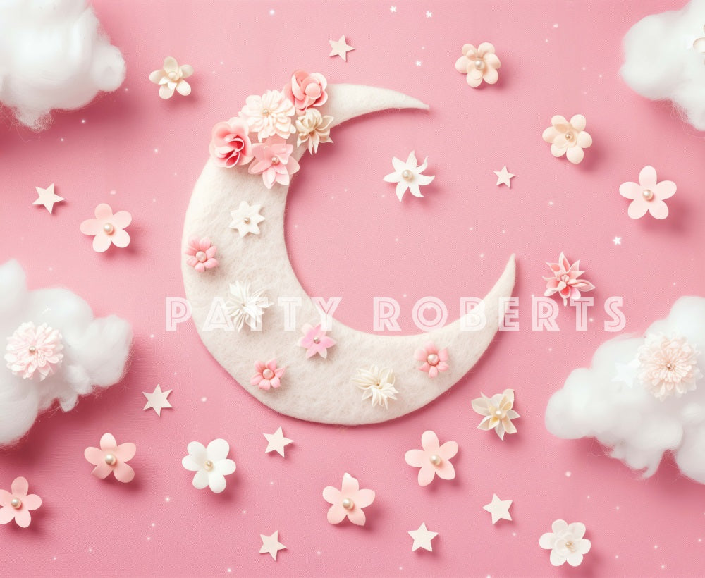 Kate Cake Smash Pink Moon And Flowers Clouds Backdrop Designed by Patty Robert