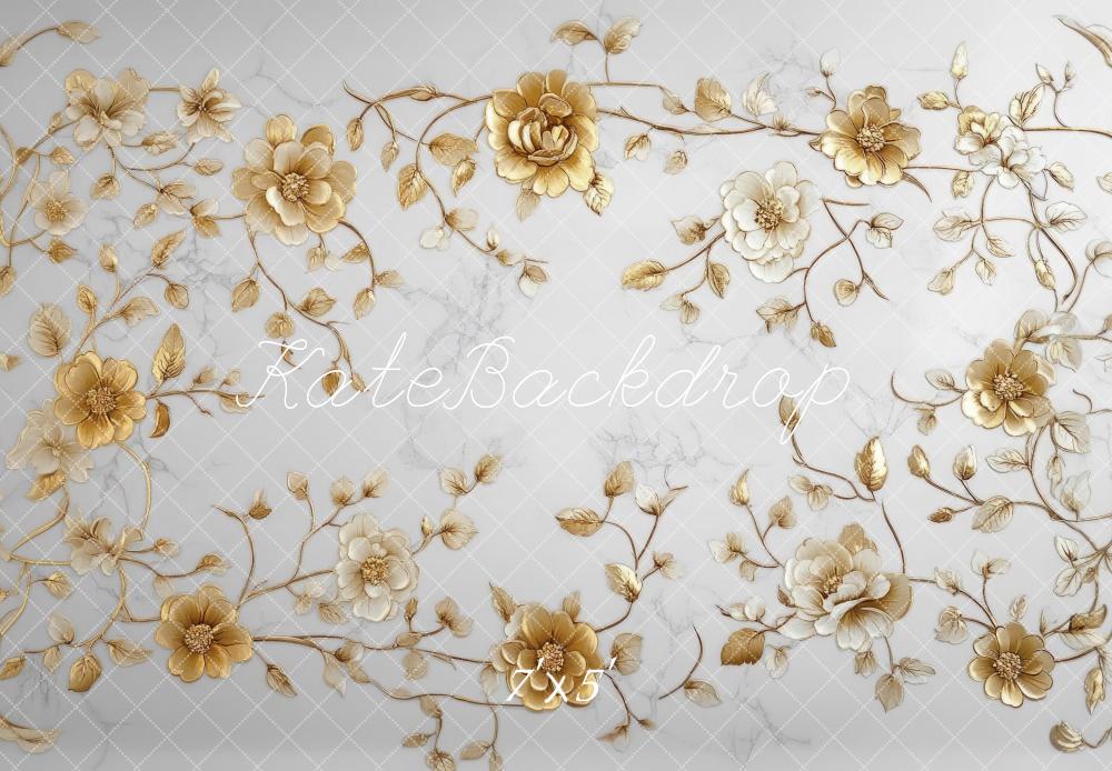 Kate Elegant Gold Floral Floor Backdrop Designed by Mini MakeBelieve